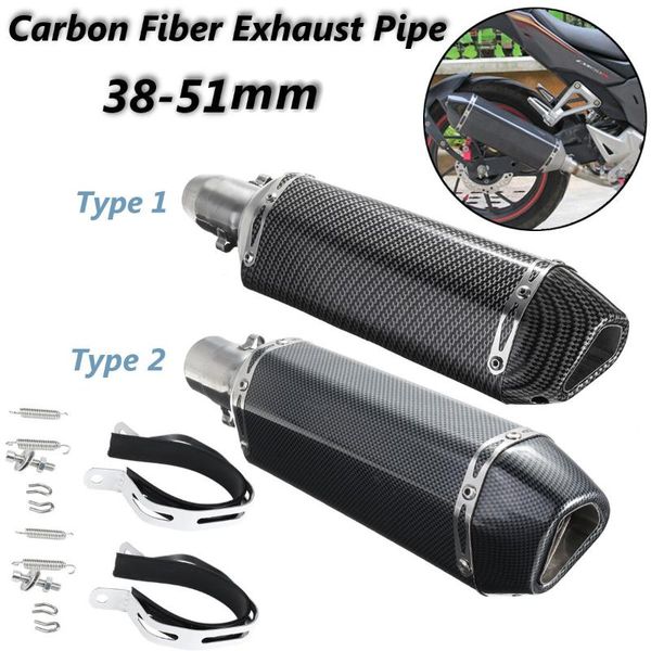 

baluya motorcycle exhaust system atv muffler pipe stainless steel carbon fiber look rhombus outlet universal 38-51mm