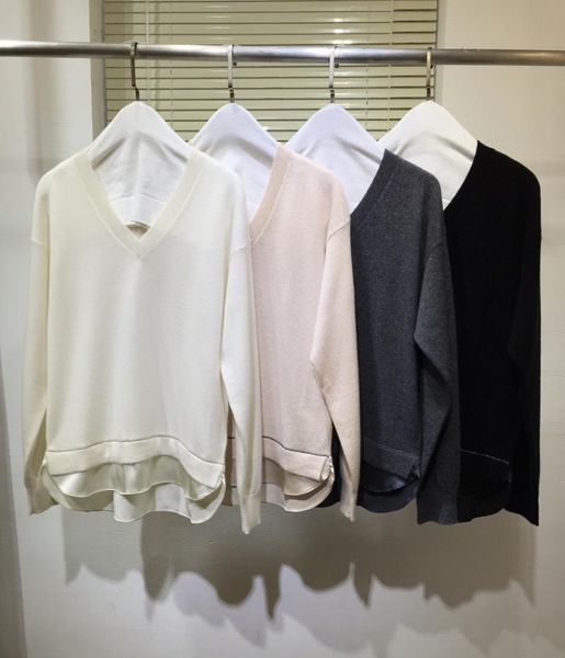 

women's sweaters ladies 2021 fashion long sleeve casual silk satin chain cashmere sweater 1016, White;black