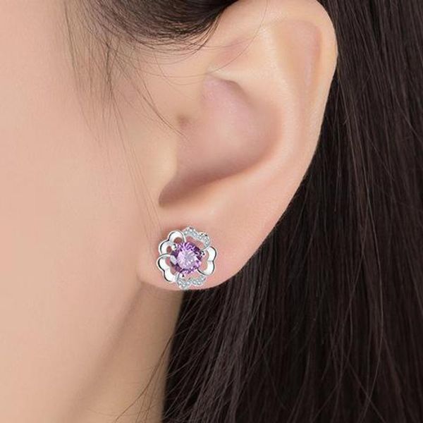 

stud creative zircon heart flower earrings for women plum blossom earing peach earings jewelry earring korean, Golden;silver