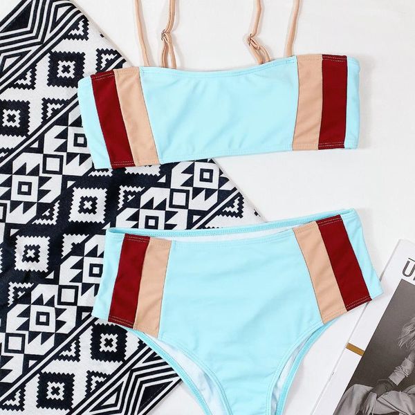 

women's swimwear 2021 summer fashion stitching high waist swimsuit ladies split bikini beachwear women, White;black