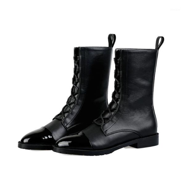 

boots stylesowner brand fashion lace-up ankle black cow leather round toe breathable short female winter1