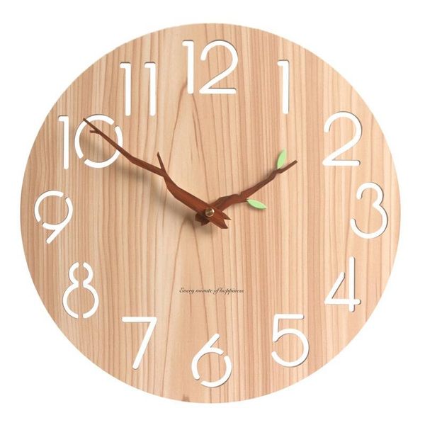 

wall clocks nordic wooden 3d clock art hollow for children's room/ home decor 12 inch