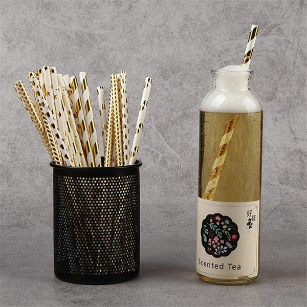 

drinking straws environmental art paper suction tube disposable hard gold party special straw 25/ set