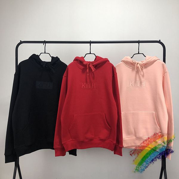 

2021 new thick embroidery box hoodie men women 1:1 black red pink hoodies sweatshirts kith pullover j9s0