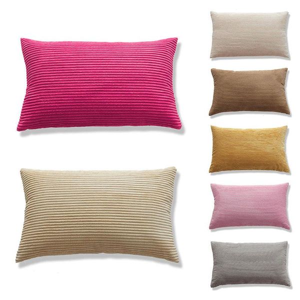 

pillow case corduroy bedroom sofa cushion office solid color flannel striped pillowcase (without core) 30*50cm