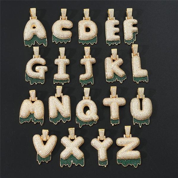 

pendant necklaces hip hop a-z bubble letters drip cz copper & rapper cubic zirconia bling for men charm jewelry, Silver