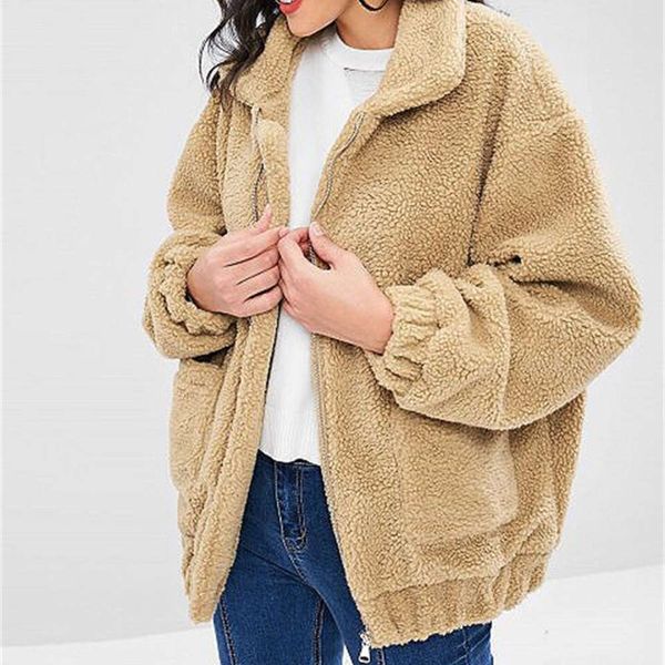 

long sleeve zipper plush color sweater with pocket, Black;brown