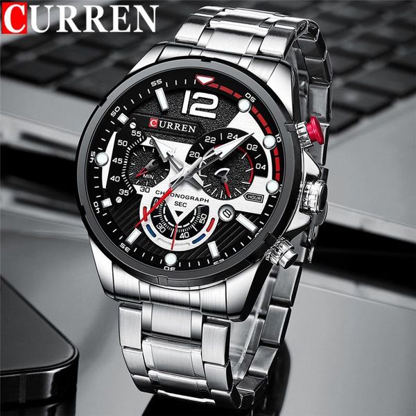 

wristwatches curren man wristwatch waterproof chronograph men watch military silver stainless steel sport male clock 8395, Slivery;brown