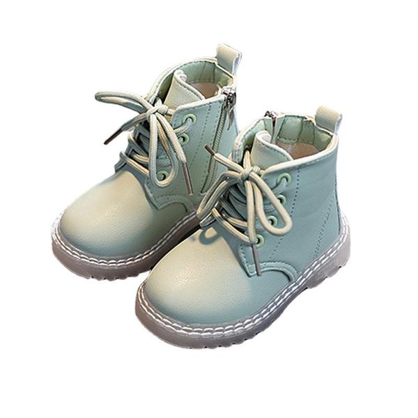 

boots fashion kids ankle waterproof baby girls leather shoes high candy colors children short side zipper non-slip, Black;grey