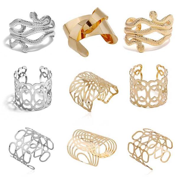 

hollow wide cuff bracelets & bangles for women men retro new alloy open big male female fashion jewelry q0719, Black