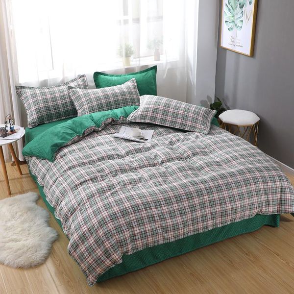 

fashion bedding sets plaid quilt cover pillowcase green bed sheets luxury duvet cover sets twin full  king kids bedclothes