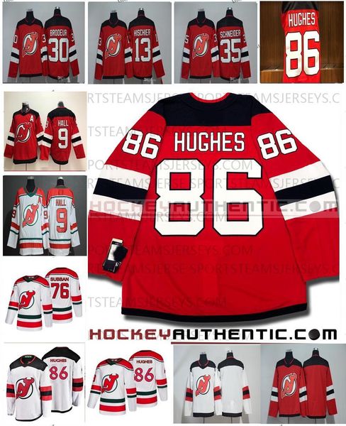 

mens jack hughes new jersey devils red white hockey jerseys blank 76 pk subban 9 taylor hall 35 schneider 13 nico hischier 30 martin brodeur, Black;red