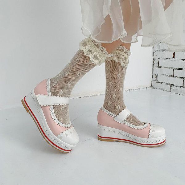 

ldhzxc brand new female lolita cute mary janes pumps platform wedges high heels women's pumps sweet gothic punk shoes woman, Black