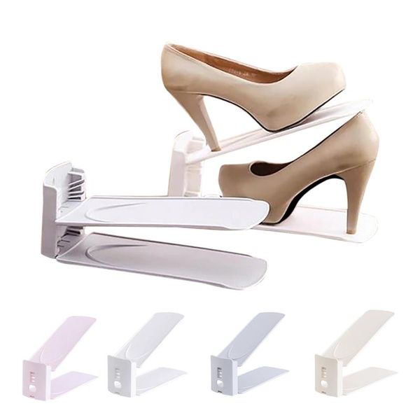 

hooks & rails adjustable display shoe racks double space-saving plastic storage rack household living room organizer stand shelves