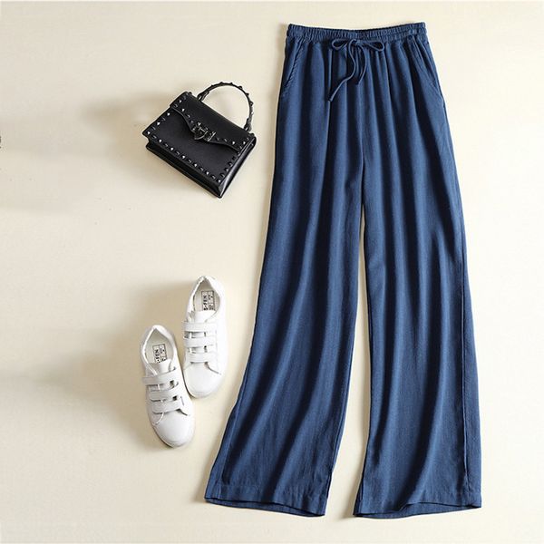 

2021 new women spring summer cotton linen japan style minimalism solid color elastic waist drape trousers office lady casual 9hjp, Black;white