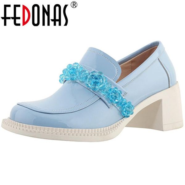 

dress shoes fedonas fashion quality woman heels 2021 est genuine leather chunky pumps wedding office lady women, Black