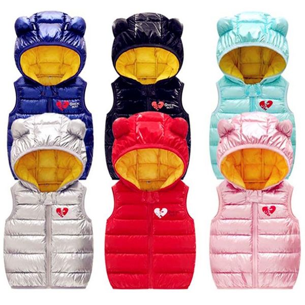 

waistcoat winter baby girl boy vest clothes bright kids hooded down cotton gilet warm windproof and waterproof, Camo
