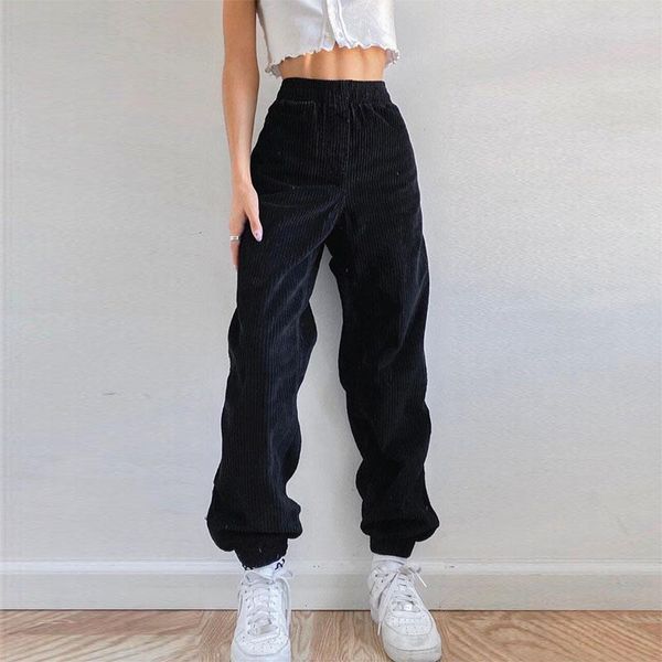 

2021 fashion women baggy harem pants joggers sweatpants high waist corduroy pants harajuku street hip hop casual sport trousers, Black;white