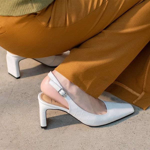 

office ladies shoes and sandals for women summer 2021 new square toe genuine leather high heels party dress big size 40 41 white, Black
