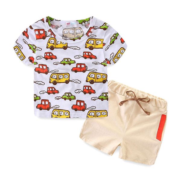 

and summer spring new boys' t-shirt half sleeve short pants two piece suit children's clothes, White