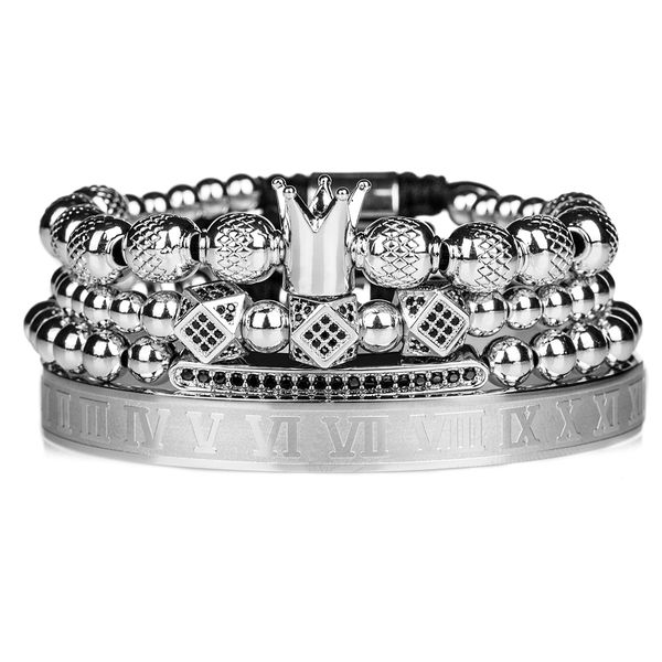 

2021 new design handmade braiding bracelet gold hip hop men polished crown roman numeral bracelet luxury jewelry dropshipingbracelets, Golden;silver