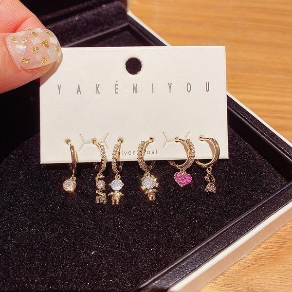 

dangle & chandelier high end mixed styles love couple heart earrings set gold color cubic zirconia for women, Silver