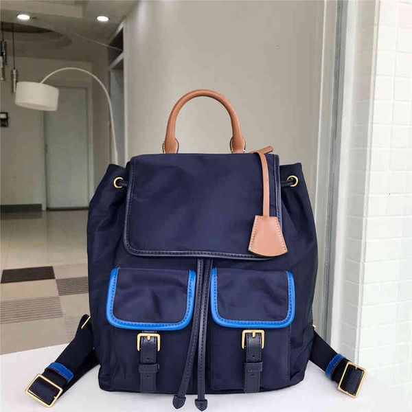 

tb new backpack waterproof nylon cloth with cowhide handbag fashion women's bag