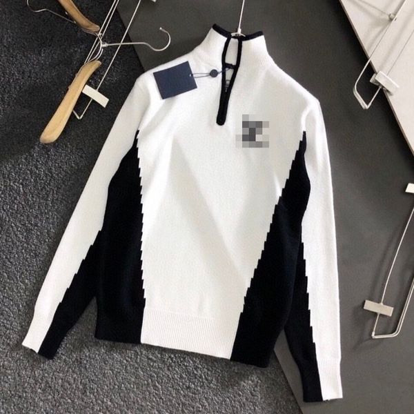 

men's sweaters high version 2022 autumn winter new half-high letter embroidery sweater men tide ins black and white chain knit jacket, White;black
