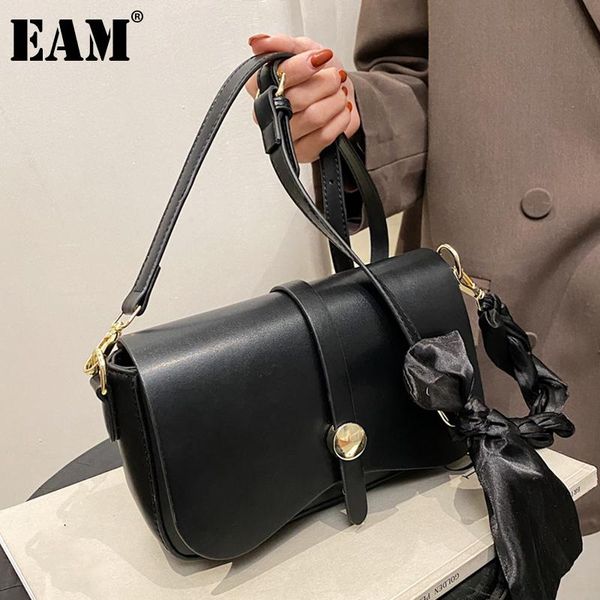 

cross body [eam] women black small ribbons pu leather flap personality all-match crossbody shoulder bag fashion tide 2021 18a1566