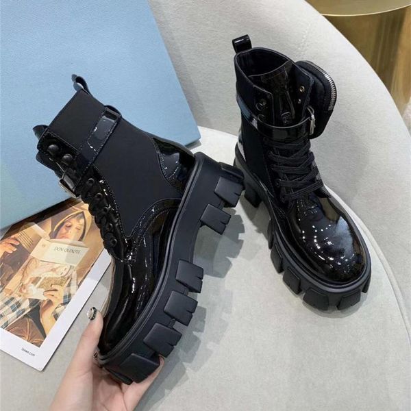 

womens winter combat platform ankle military boots in black pu or patent leather eu size 35-40 with box