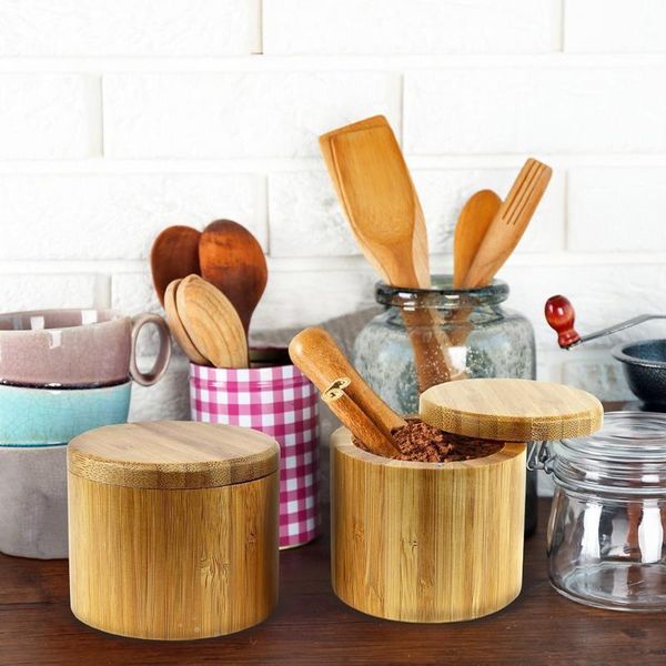 

storage bottles & jars natural bamboo seasoning jar with magntic lid salt box sugar pepper bbq herbs bottle food container kitchen gadgets
