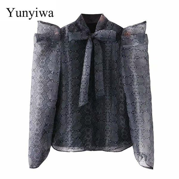 

2021 new bow tie mosquito print long sleeve shirt womens blouse casual vintage shirts clothes blusas camisas mujer, White