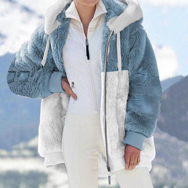 

Women's Jackets Plus Size Women Top Coat Fur Fashion Plush Patchwork Zipper Pocket Retro Loose Long Sleeve Winter Hooded Jacket, Black;brown
