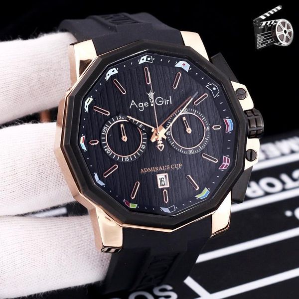 

wristwatches men black rubber stainless steel quartz chronograph rose gold grey admiral's cup sapphire sport watch, Slivery;brown