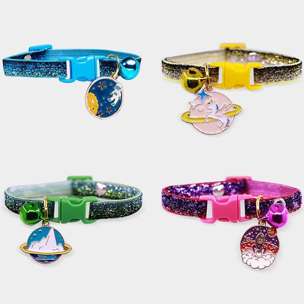 

cat collars & leads cartoon astronaut collar bell flashing pet teddy necklace adjustable bowtie jewelry cute kitten puppy accessories