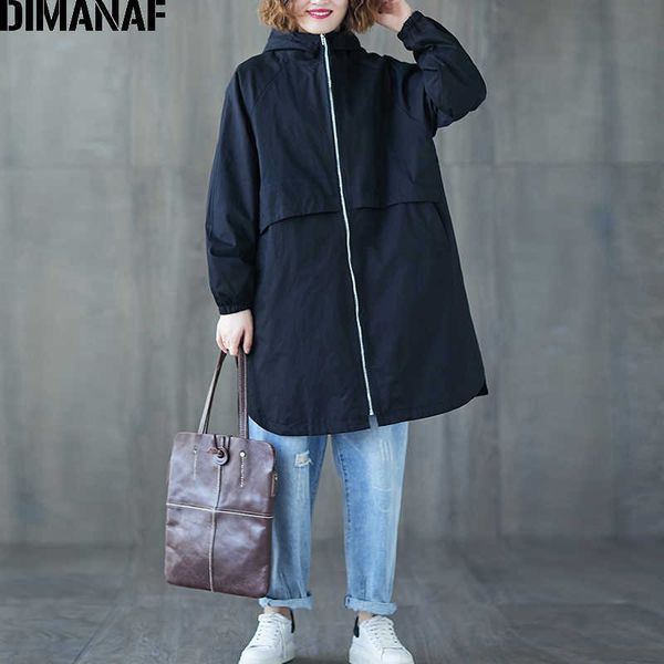 

plus size women jacket coat big autumn winter zipper hooded female outerwear loose long sleeve casual clothes 210531, Black;brown