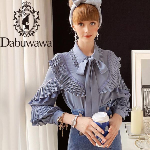 

women's blouses & shirts dabuwawa casual solid ruffle sleeve women blouse shirt spring bow neck elegant work wear female do1ast016, White