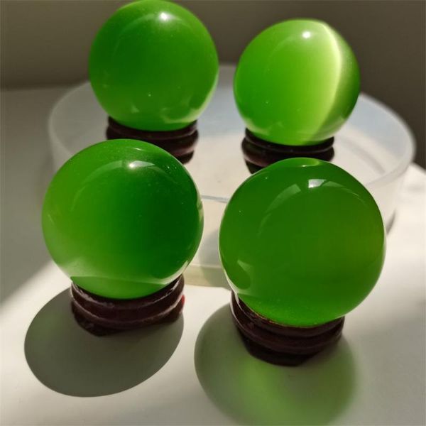

decorative objects & figurines 1pcs natural quartz green cat eye crystal healing ball sphere stand