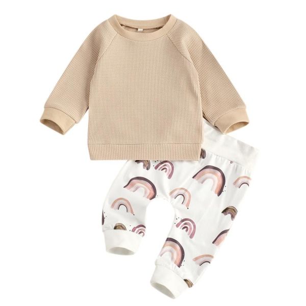 

clothing sets spring autumn cute born baby boys girls outfit set long sleeve rainbow print harem pants for 0-24m infant, White