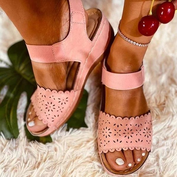 

dress shoes hollow out sandals ladies light pu leather slip summer women wedge heels on sewing woman female casual beach sandalias, Black