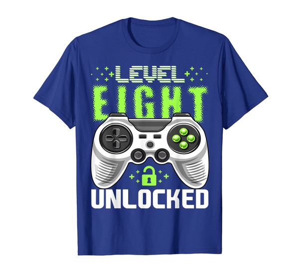 

level 8 unlocked video gamer 8th birthday shirt gift boys, White;black