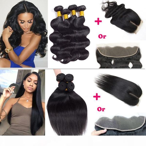 

new arrival virgin brazilian wet and wary hair peruvian straight human hair bundles with closure and ear to ear lace frontal weaves closure, Black;brown