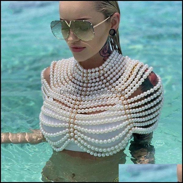 

pendant necklaces & pendants jewelry dvacaman beautif and unique big simated pearl body chain bra shawl fashion shoder for women wedding han, Silver