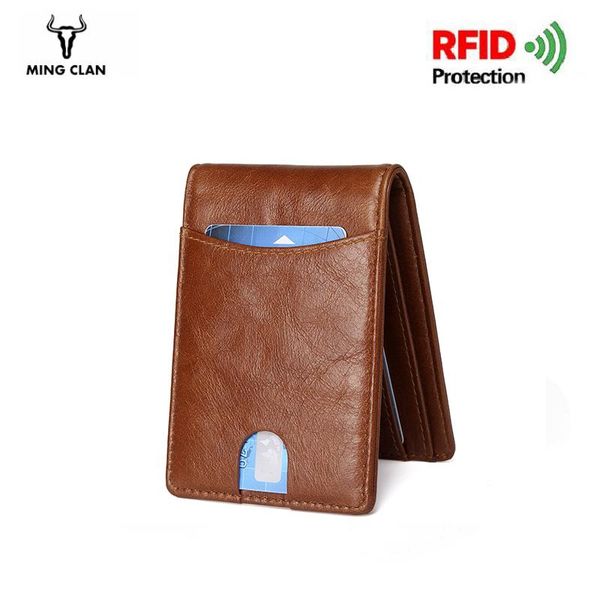 

wallets genuine leather men with pull tab slim rfid bifold card wallet, Red;black