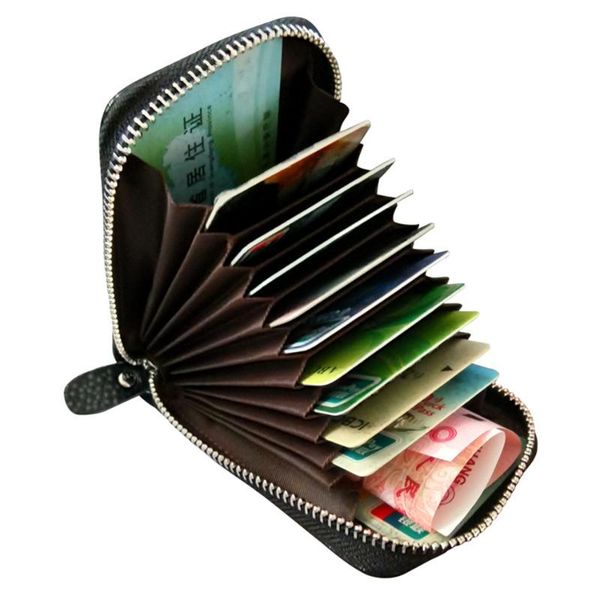 

card holders high capacity rfid women men id holder wallet genuine leather brand fashion business mini case organizer bag, Brown;gray