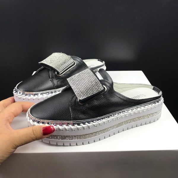 

slippers 2021 genuine leather fashion casual sneakers wedges heels slides women sandals comfort platform half shoes summer, Black