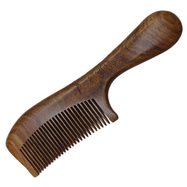 

hair brushes wooden comb round handle small large size for woman (19.5x5.5x1.4cm middle teeth pattern), Silver