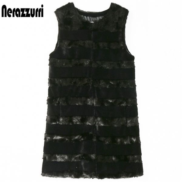 

nerazzurri patchwork faux fur vest women long fluffy mink vests sleeveless jacket for womens clothes arrival 210909, Black;white