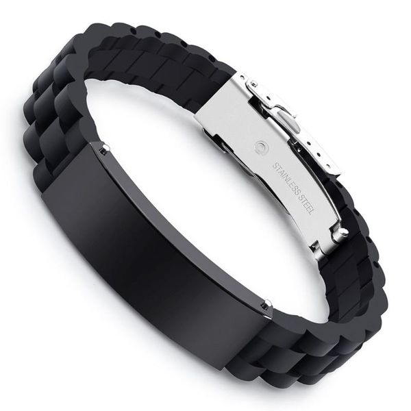 

link, chain 2021 fashion jewelry hip hop titanium steel silicone bracelet ornaments male wristband holiday gift, Black