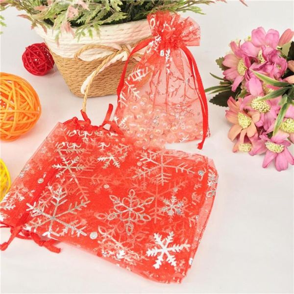 

christmas decorations 100pcs gift bags snowflake pattern reusable multi-function organza drawstring candy bag party supplies